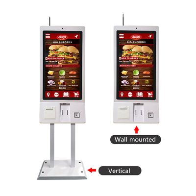 touchscreen van het het restaurantmenu van de rijbank het hotelself - service die de kiosk tot dienst met de houder van de kaartlezer opdracht geven