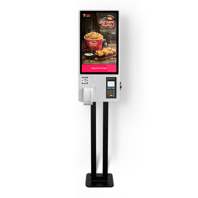 touchscreen van het het restaurantmenu van de rijbank het hotelself - service die de kiosk tot dienst met de houder van de kaartlezer opdracht geven